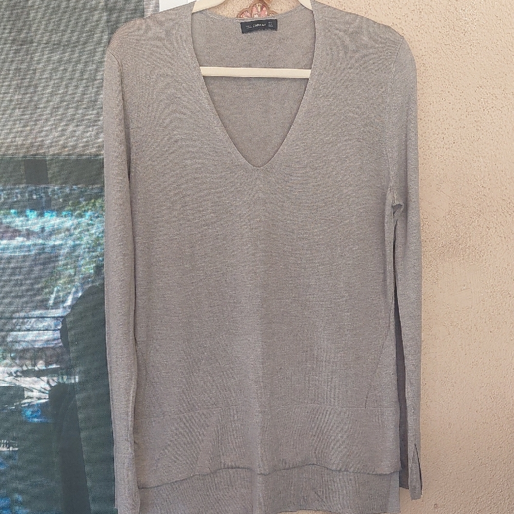 Zara Gray/cream V-Neck Sweater Relaxed Fit